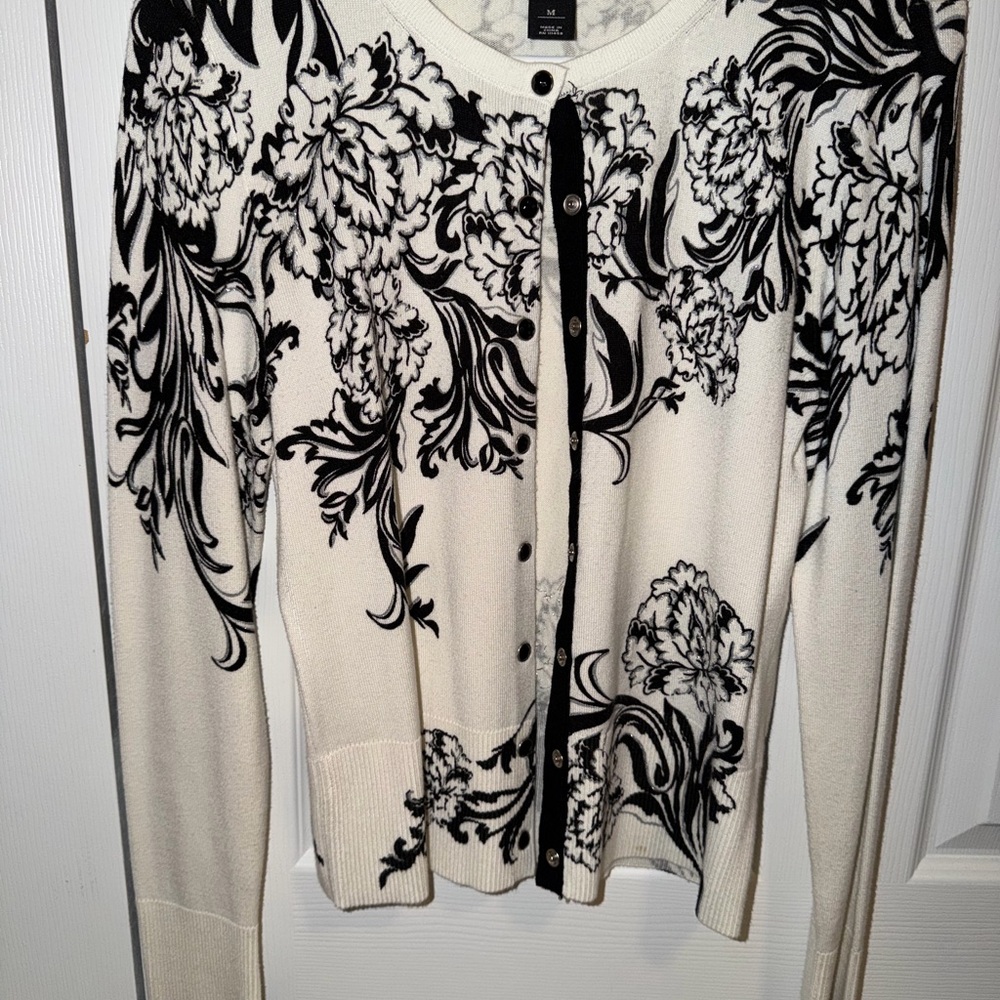 Vince Camuto Cream and Black Floral Cardigan - Picture 2 of 3